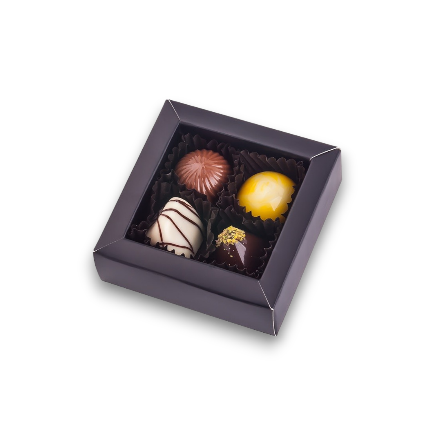 Caja 4 bombones rellenos surtidos - Caramel Chocolatería